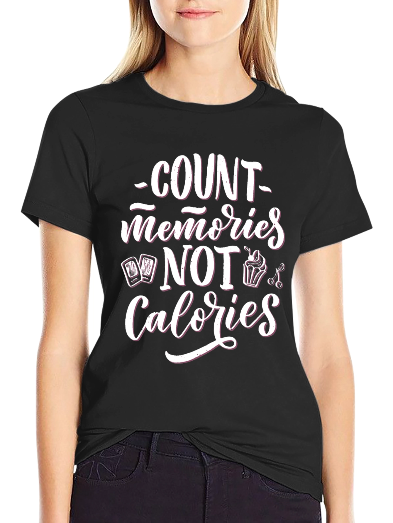Count Memories Not Calories Black Graphic Tee