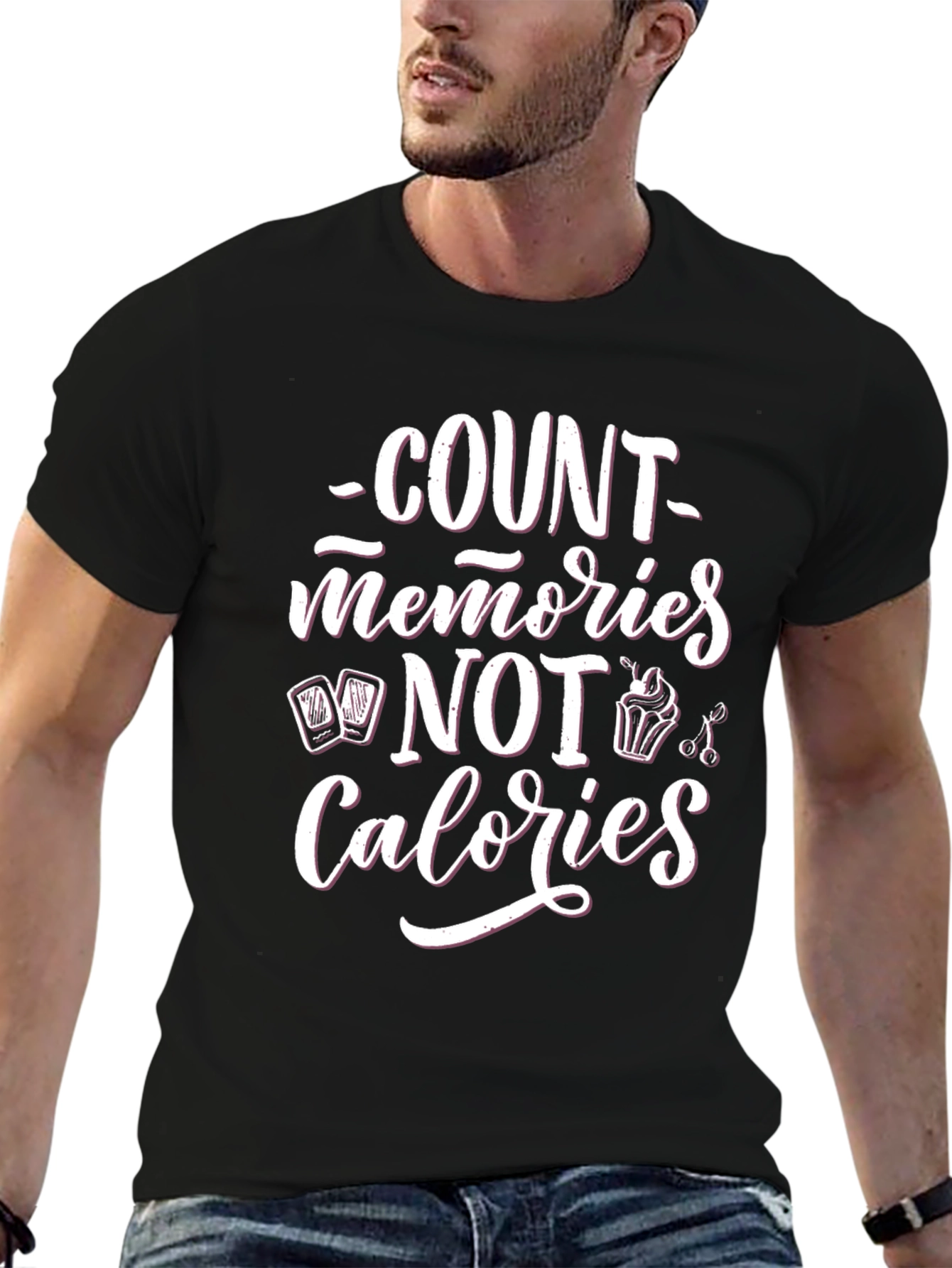 Count Memories Not Calories Black Graphic Tee