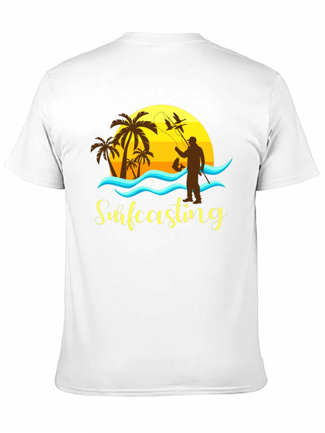 Surfcasting T-Shirt: Fishing Sunset Scene