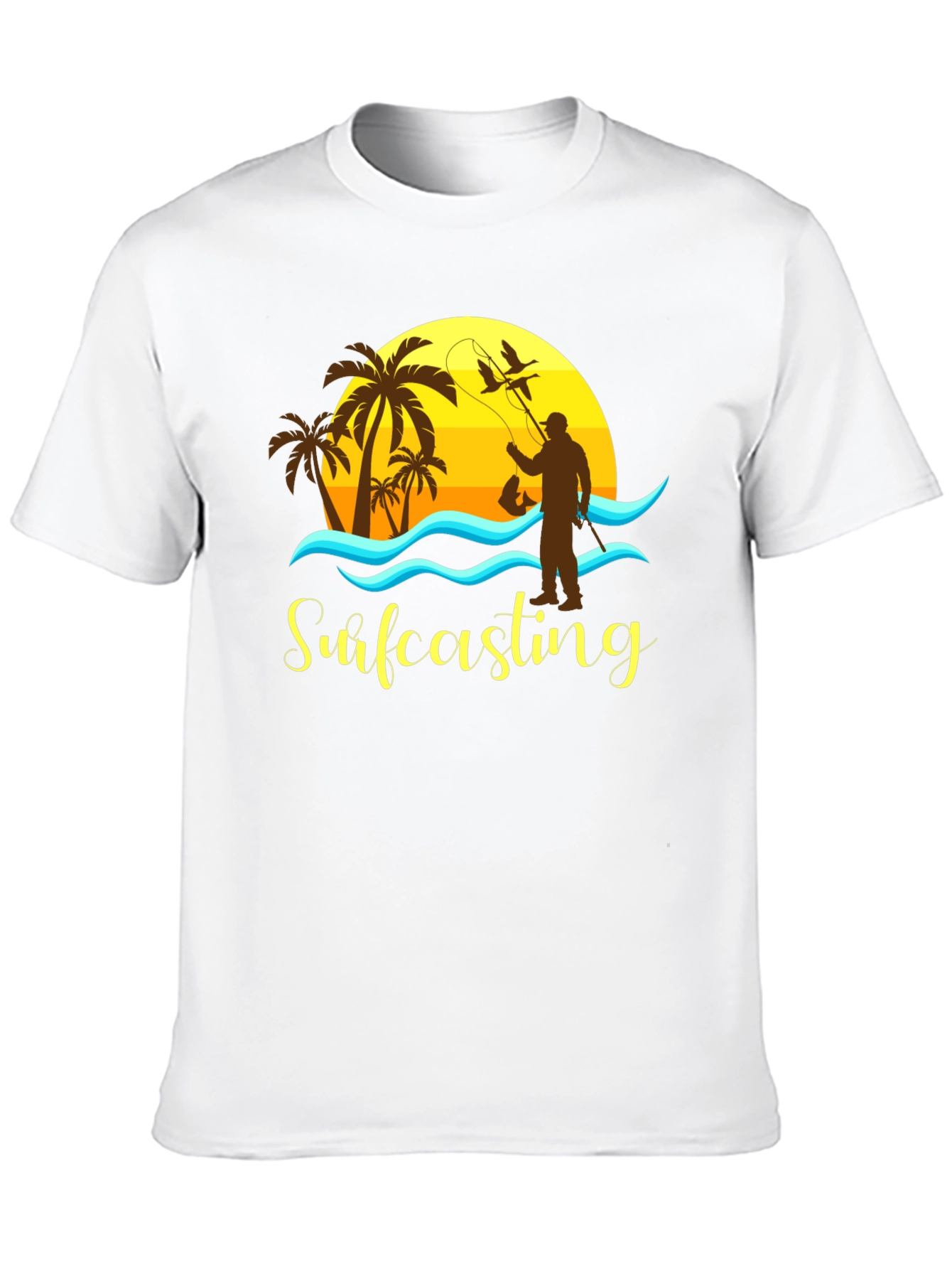 Surfcasting T-Shirt: Fishing Sunset Scene