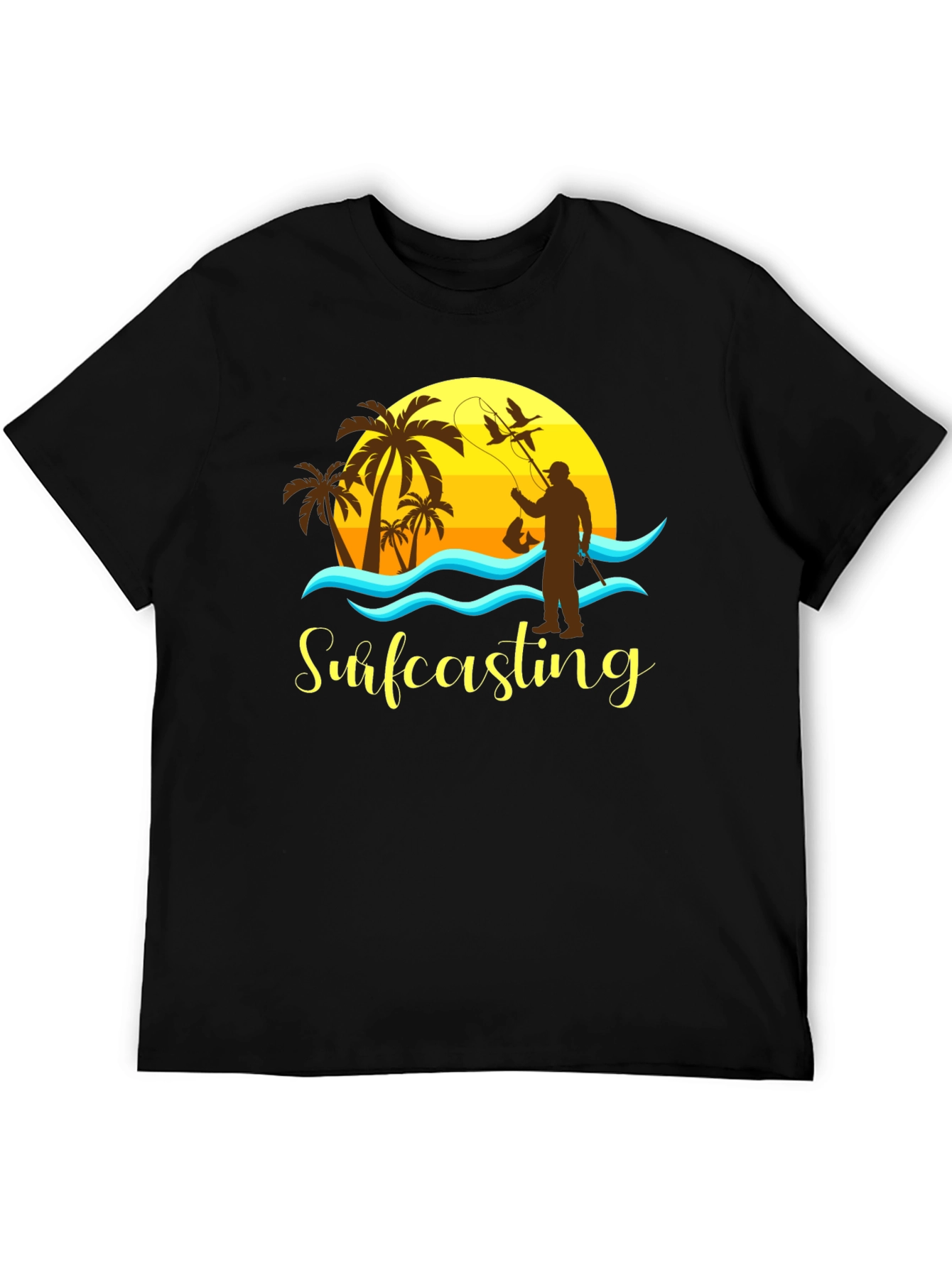 Surfcasting T-Shirt: Fishing Sunset Scene