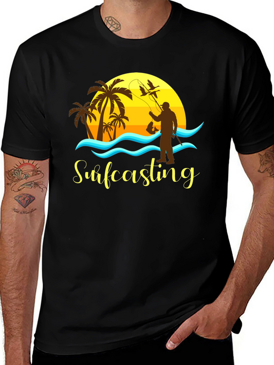 Surfcasting T-Shirt: Fishing Sunset Scene