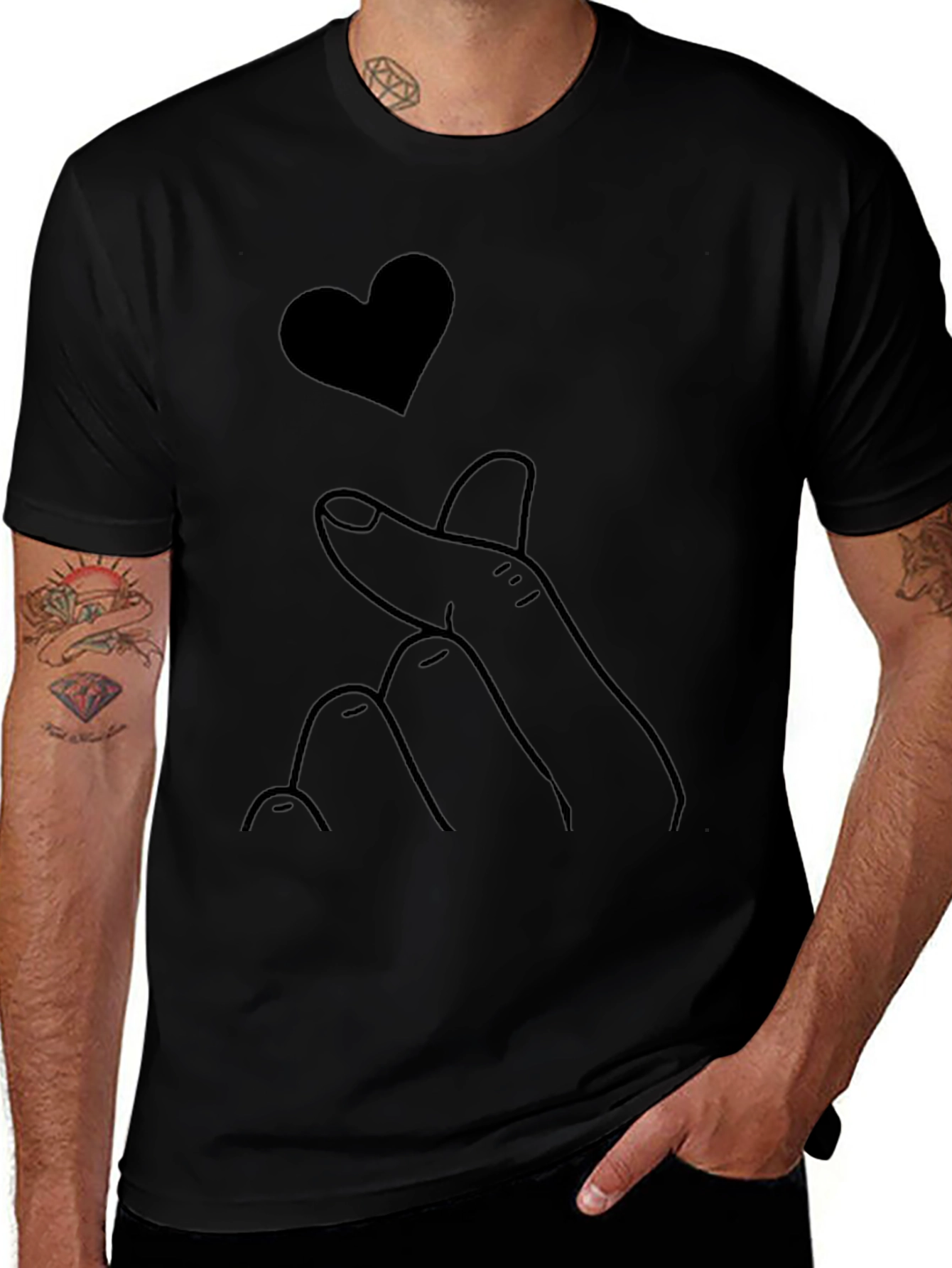Heart Finger Black T-Shirt
