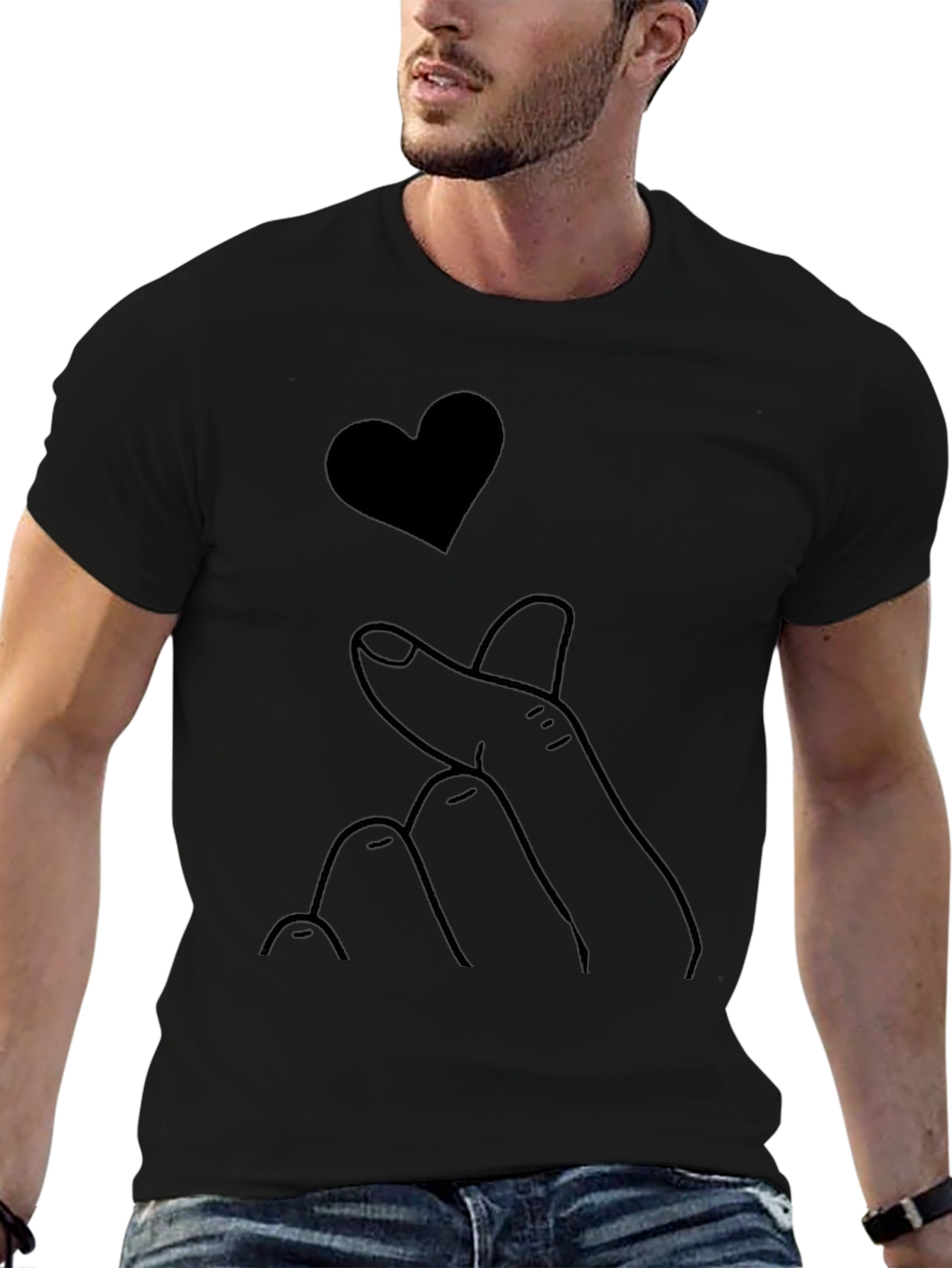 Heart Finger Black T-Shirt