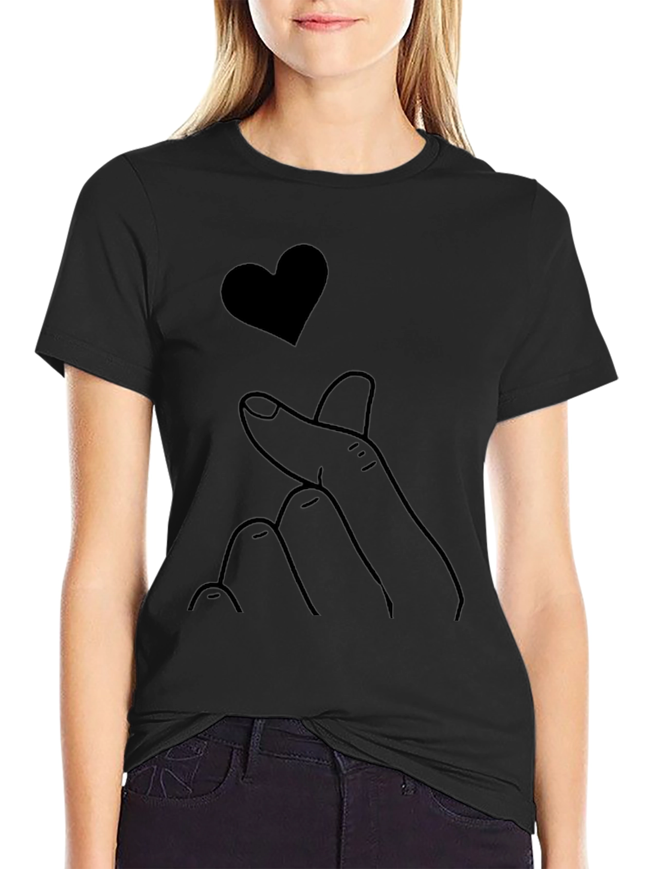 Heart Finger Black T-Shirt