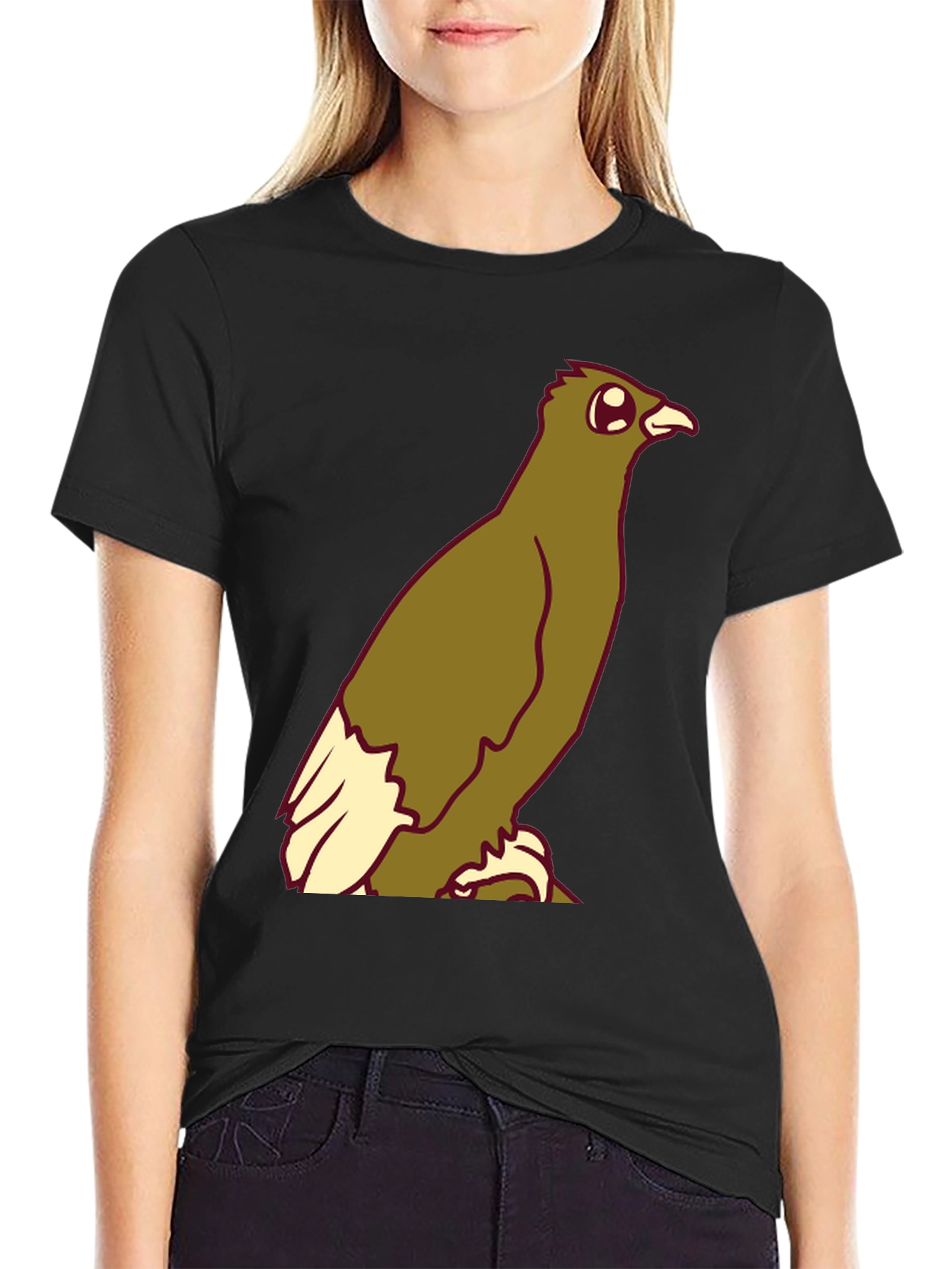 Cartoon Bird Graphic Tee - Black Cotton Blend T-Shirt