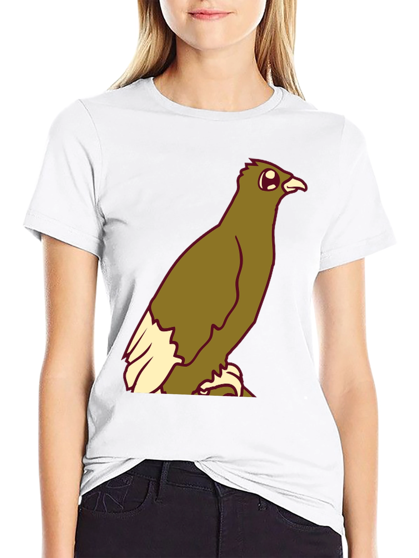 Cartoon Bird Graphic Tee - Black Cotton Blend T-Shirt