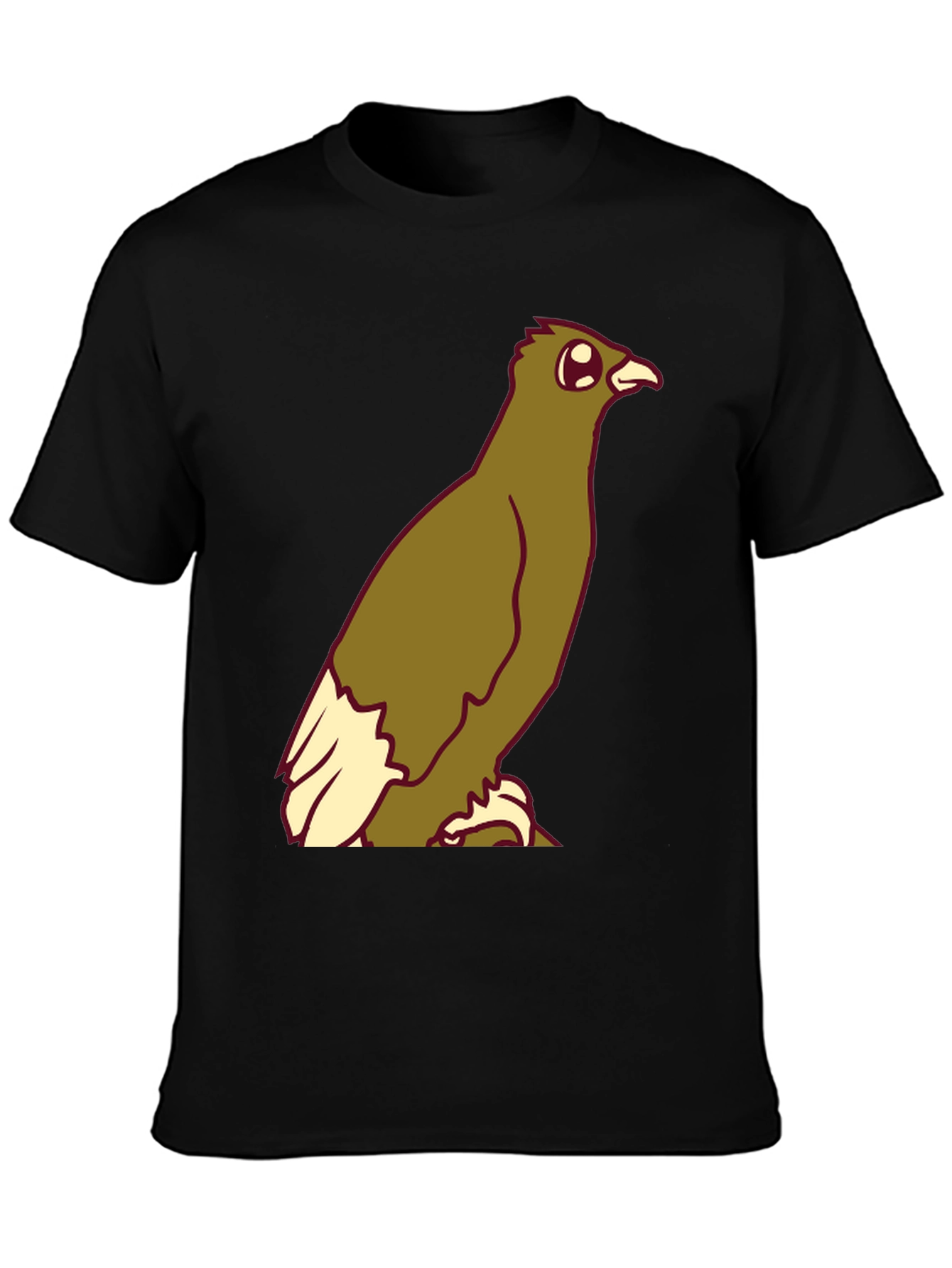Cartoon Bird Graphic Tee - Black Cotton Blend T-Shirt