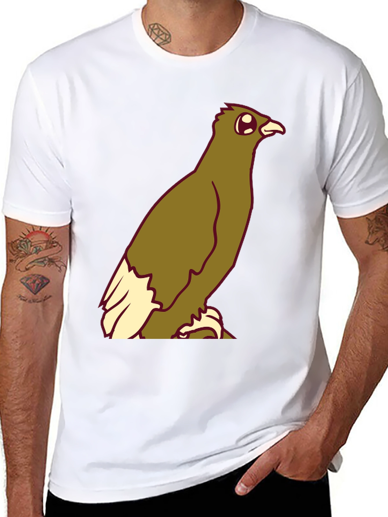 Cartoon Bird Graphic Tee - Black Cotton Blend T-Shirt