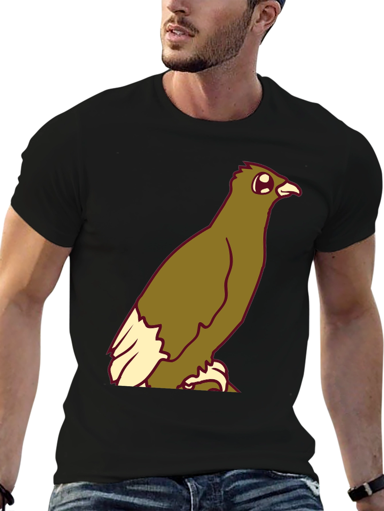 Cartoon Bird Graphic Tee - Black Cotton Blend T-Shirt