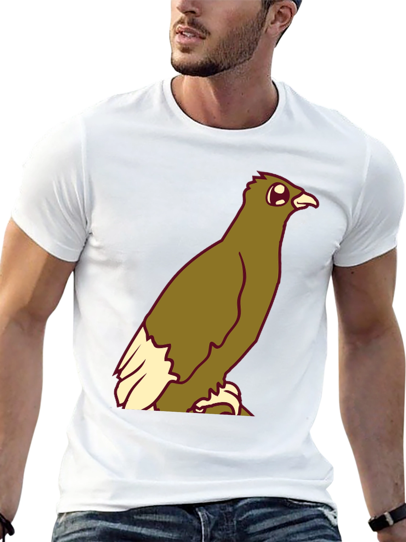 Cartoon Bird Graphic Tee - Black Cotton Blend T-Shirt