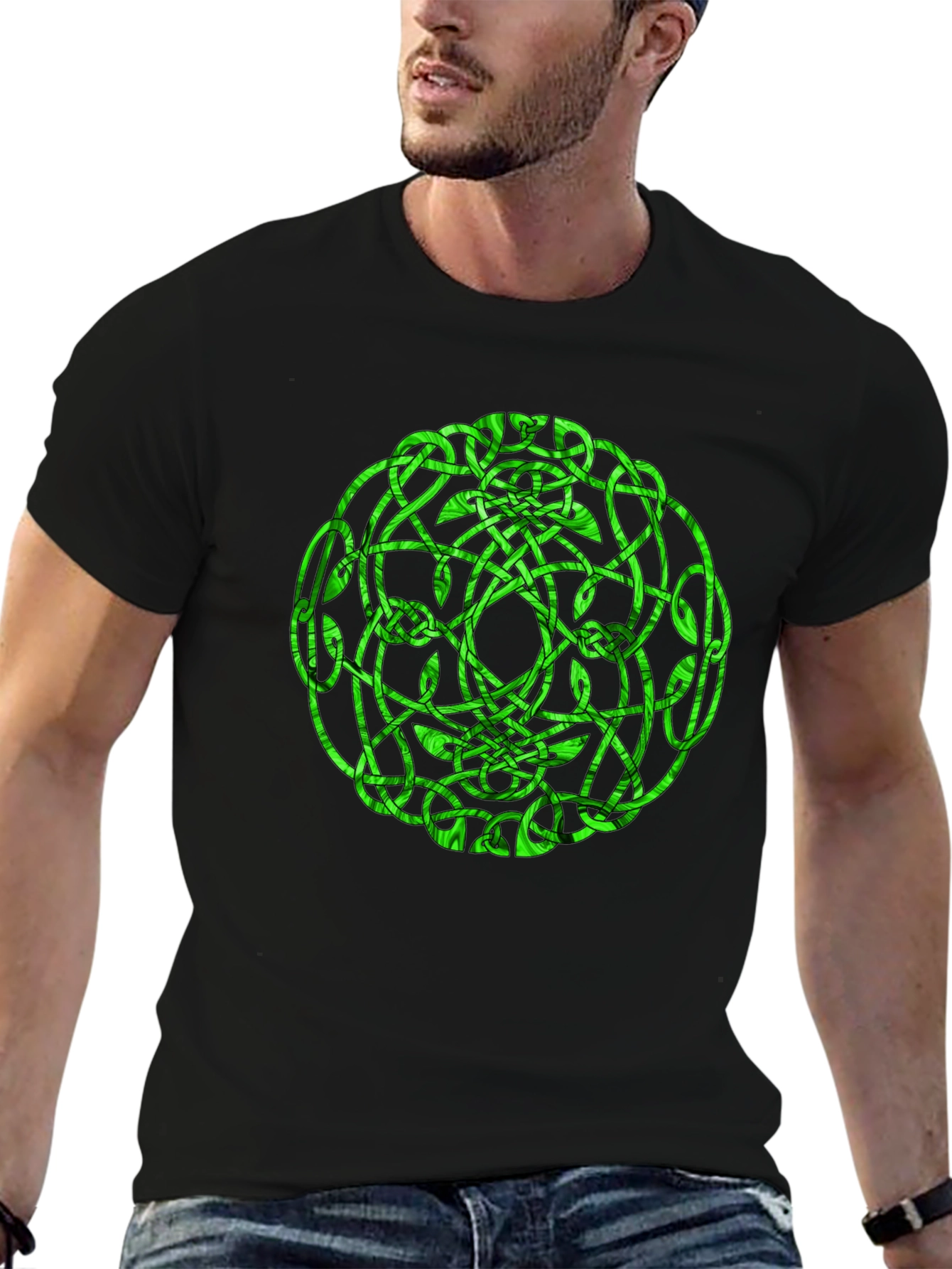 Celtic Knot Green Graphic Black T-Shirt