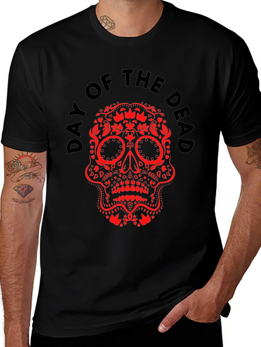 Day of the Dead Graphic Tee - Red Skull Print
