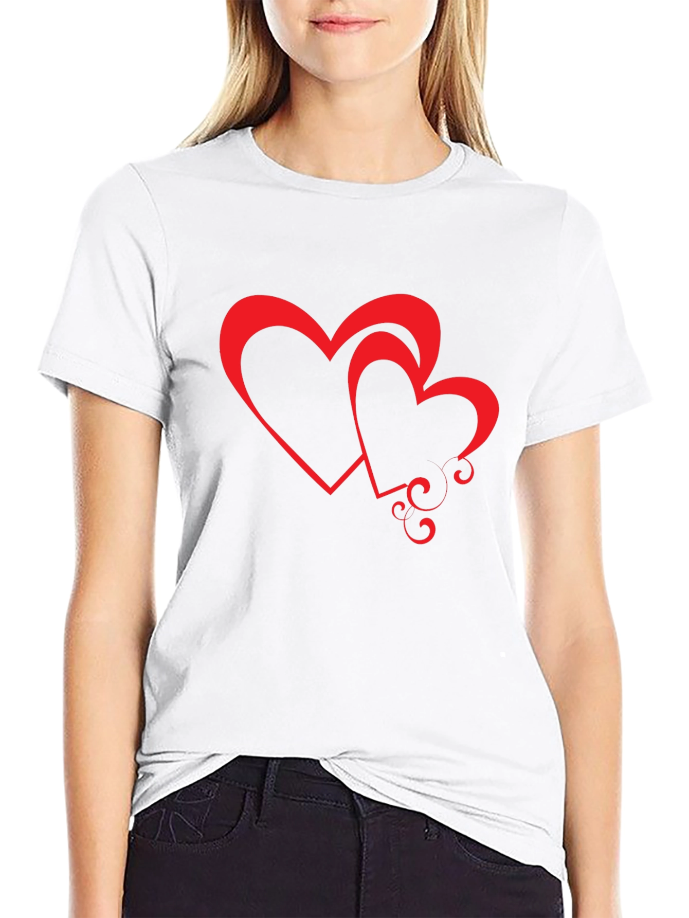 Black Tee with Red Hearts Graphic