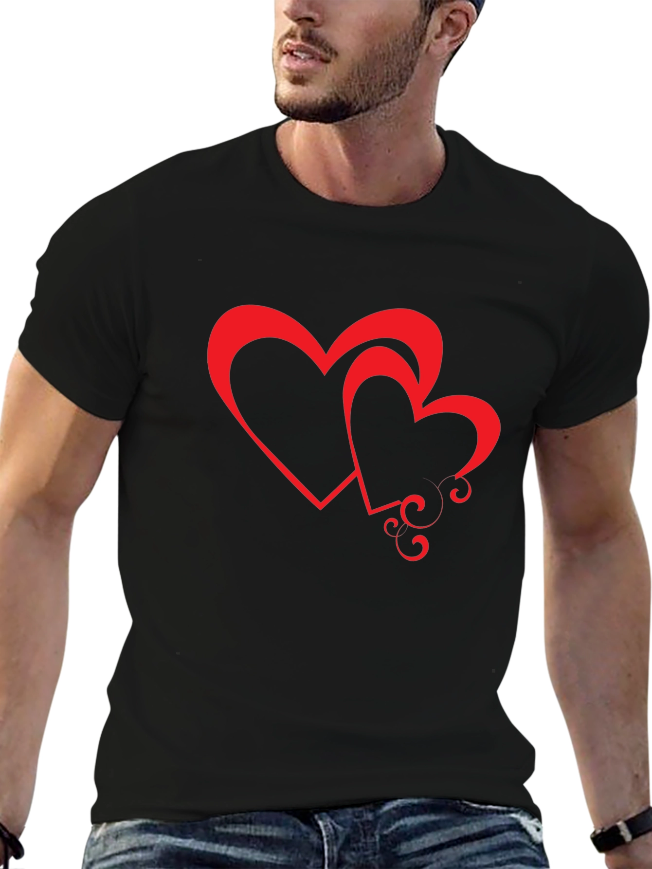 Black Tee with Red Hearts Graphic