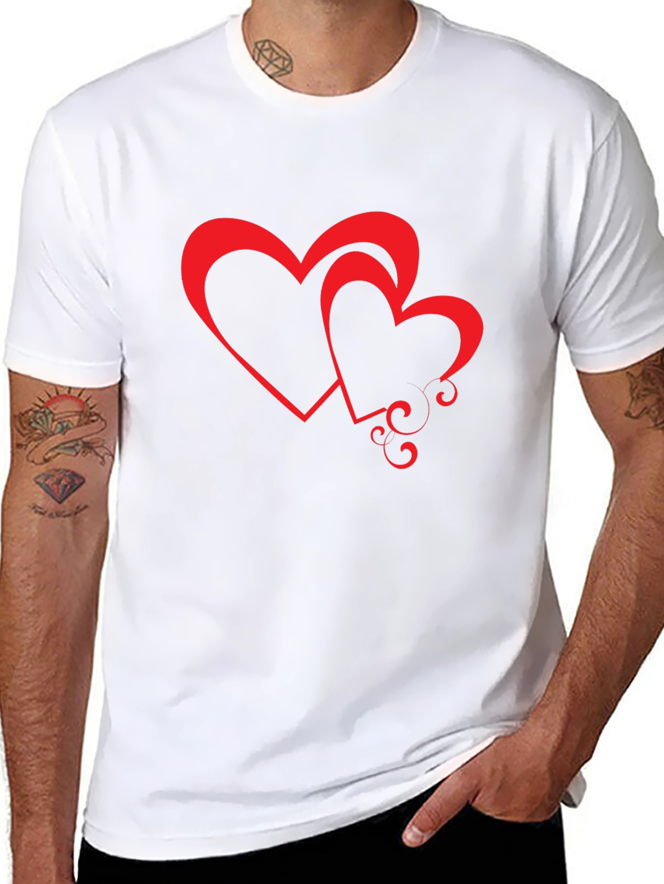 Black Tee with Red Hearts Graphic