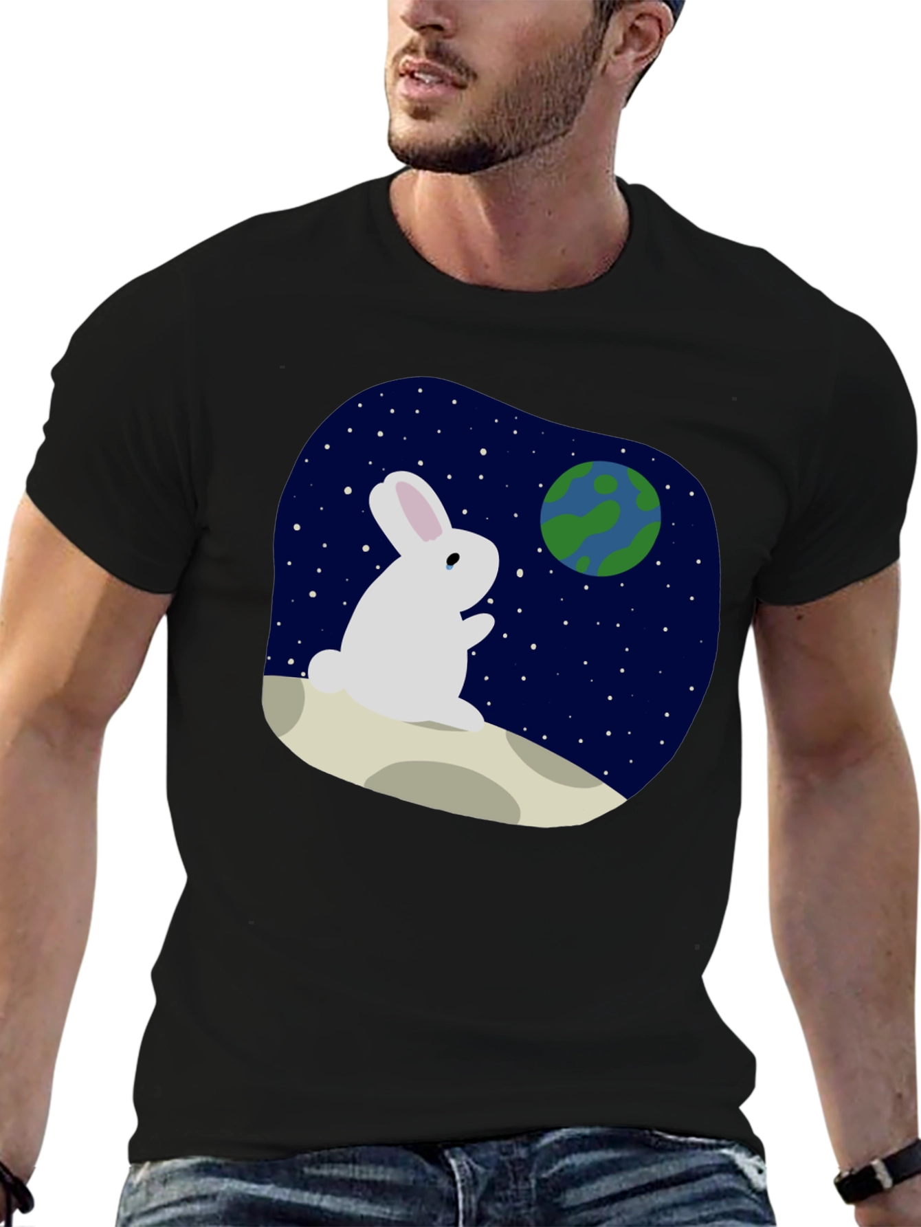 Rabbit Moon Earth Black T-Shirt