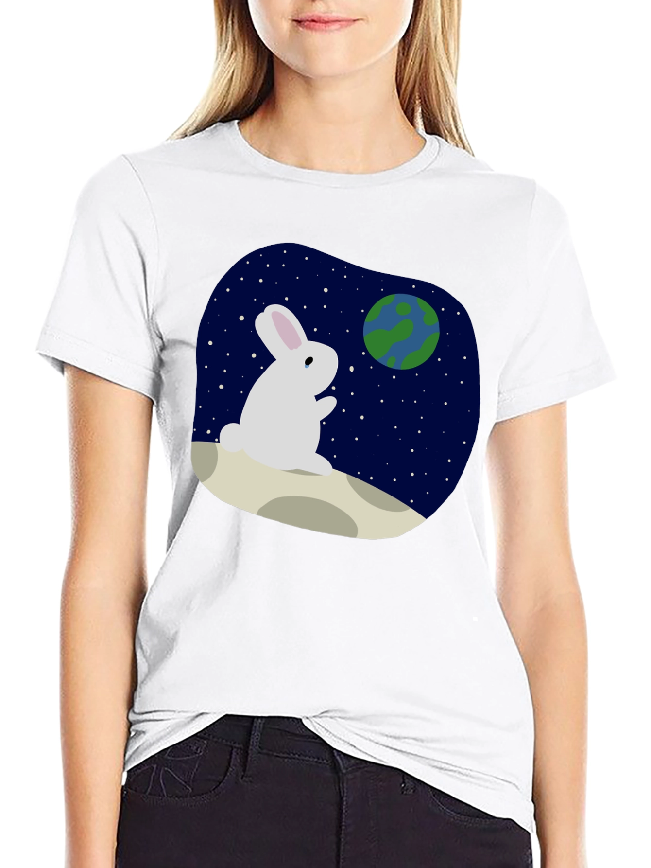 Rabbit Moon Earth Black T-Shirt