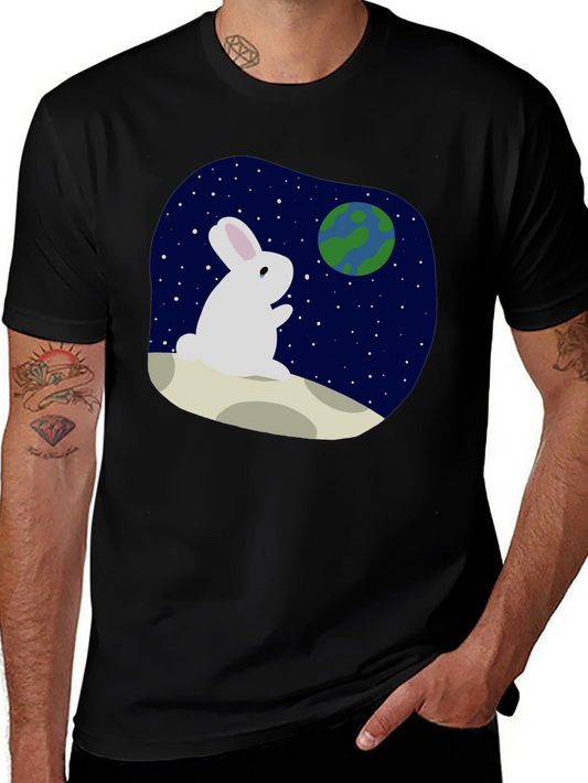 Rabbit Moon Earth Black T-Shirt