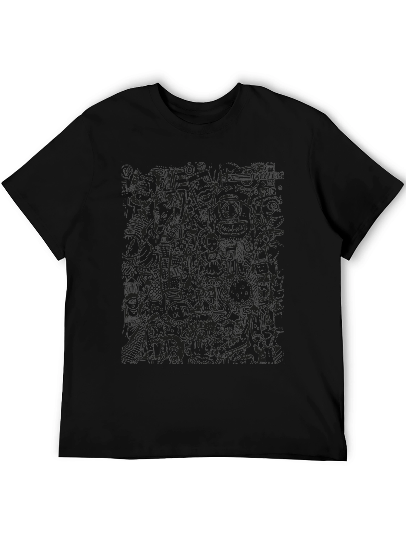 Abstract Doodle Print Black T-Shirt