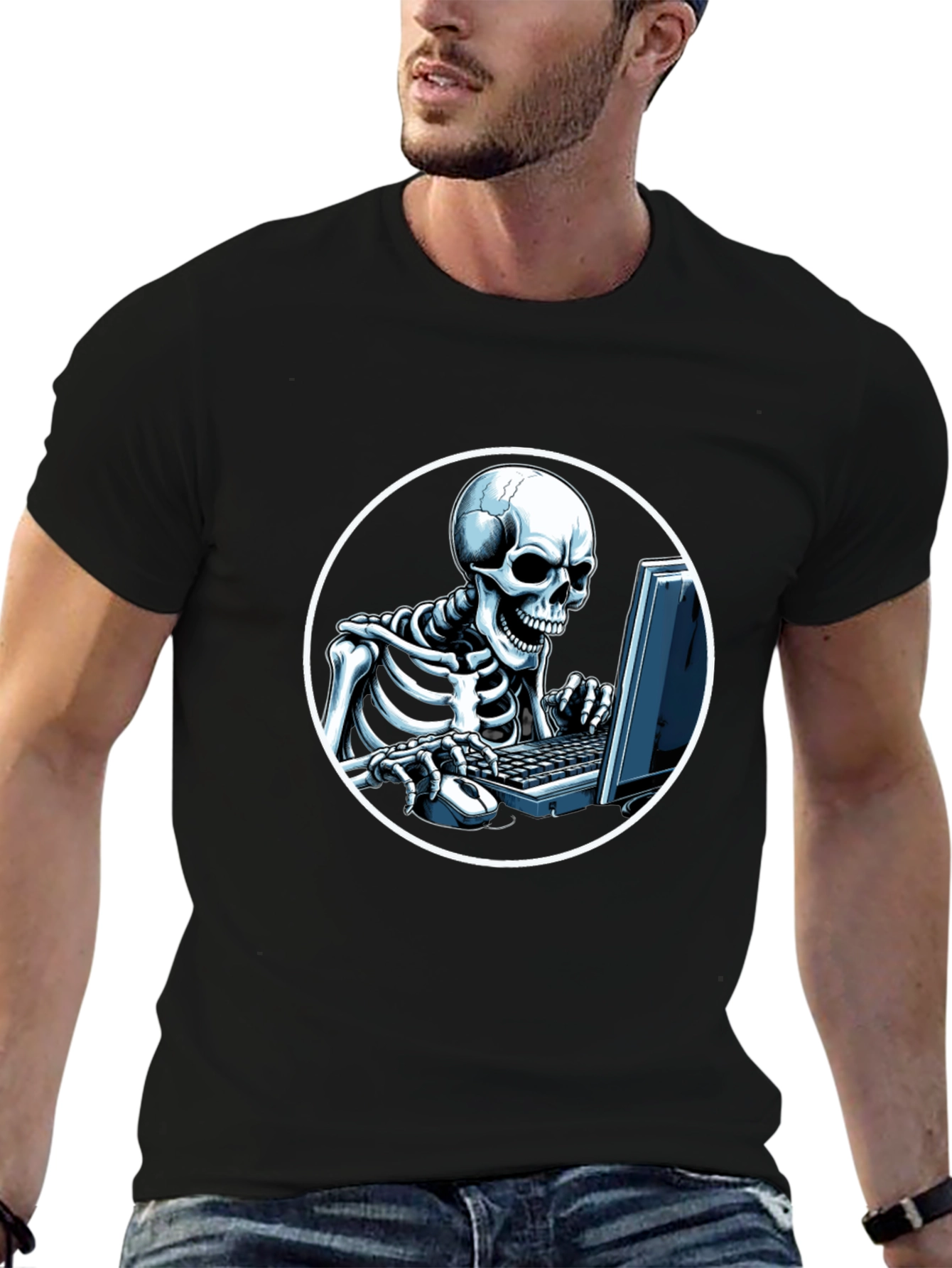 Skeleton Gamer Black T-Shirt - Funny Graphic Tee