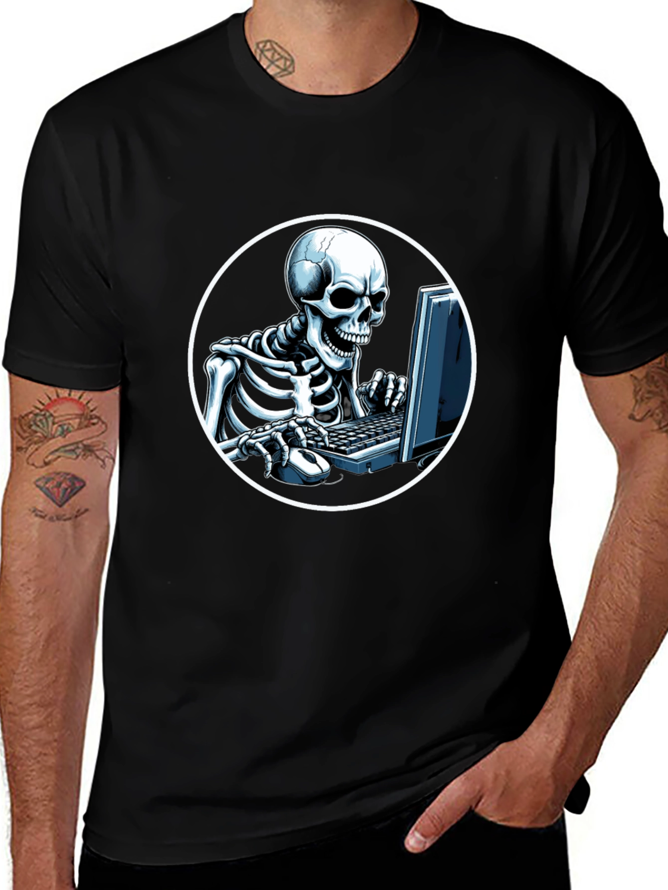 Skeleton Gamer Black T-Shirt - Funny Graphic Tee