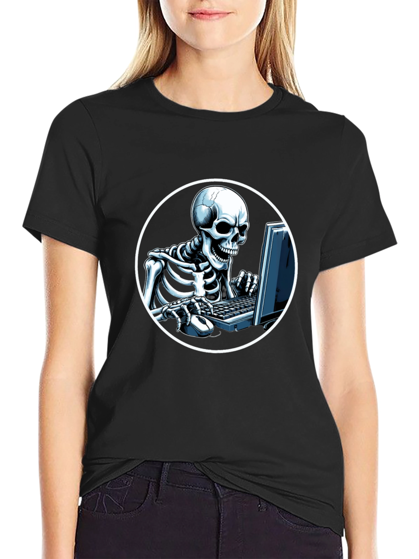 Skeleton Gamer Black T-Shirt - Funny Graphic Tee