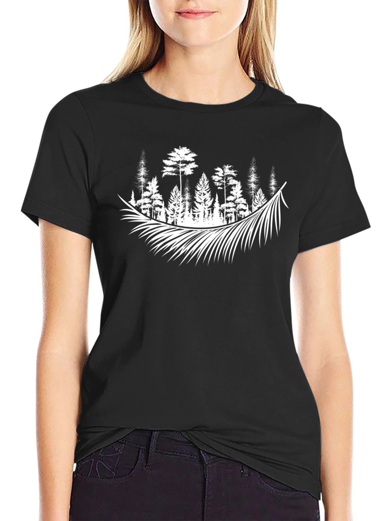Forest Feather Graphic Tee - Nature Inspired Style