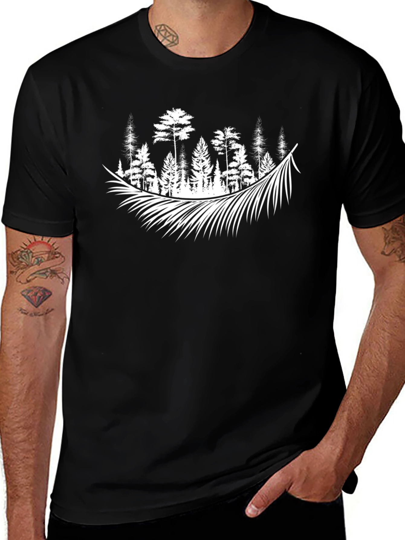 Forest Feather Graphic Tee - Nature Inspired Style
