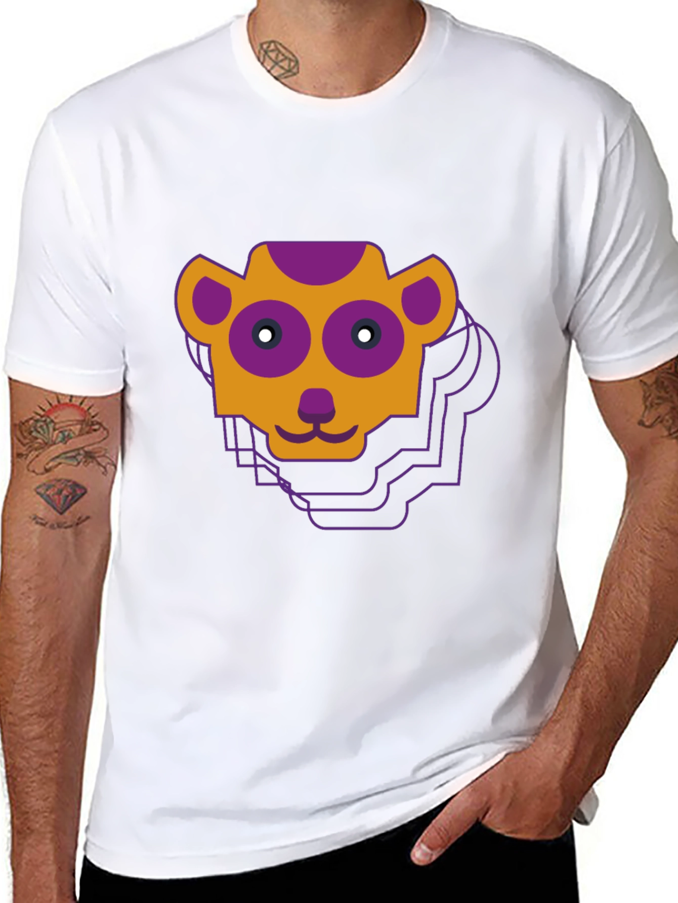 Geometric Monkey Face Graphic Tee - Black