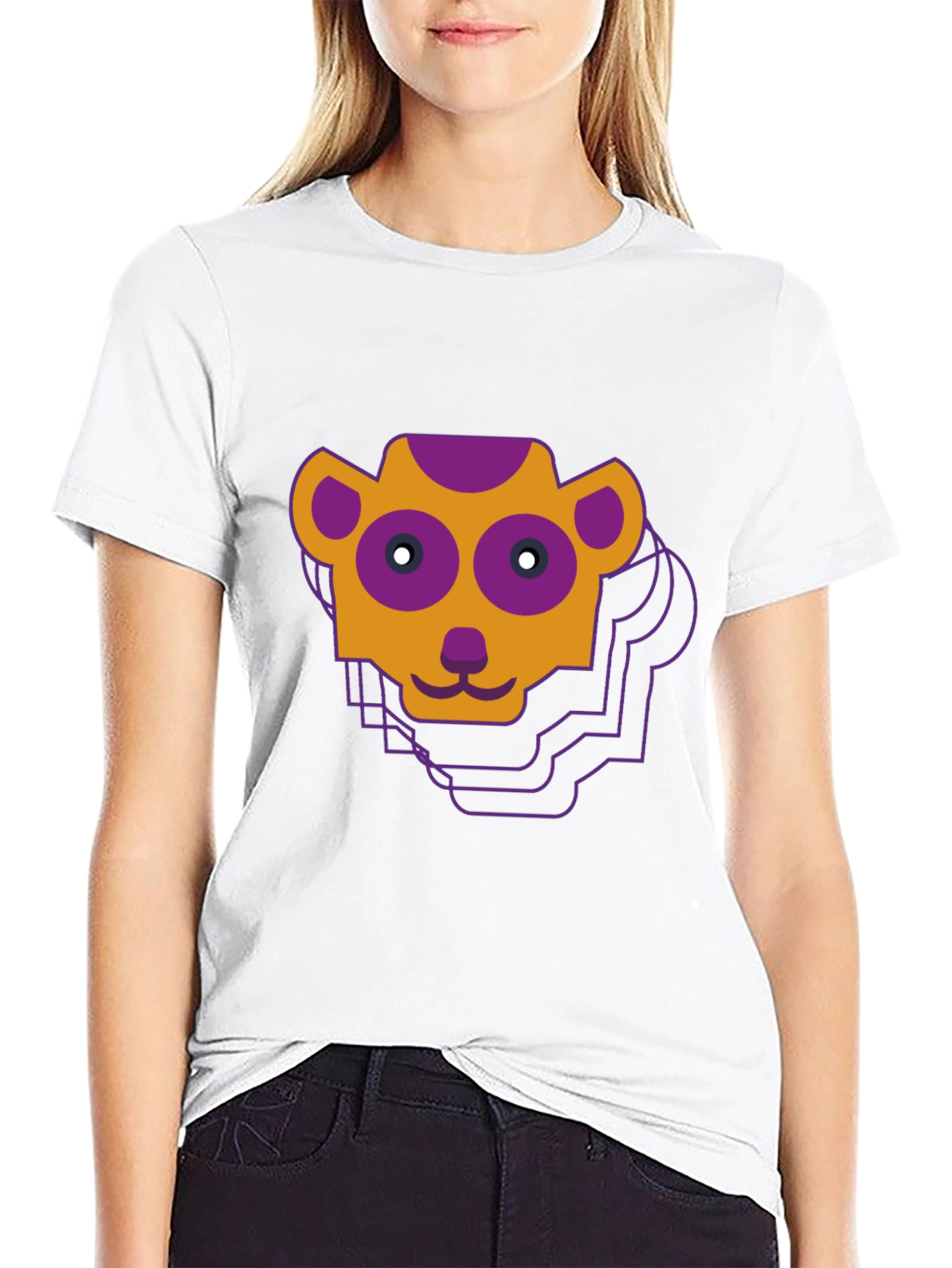 Geometric Monkey Face Graphic Tee - Black