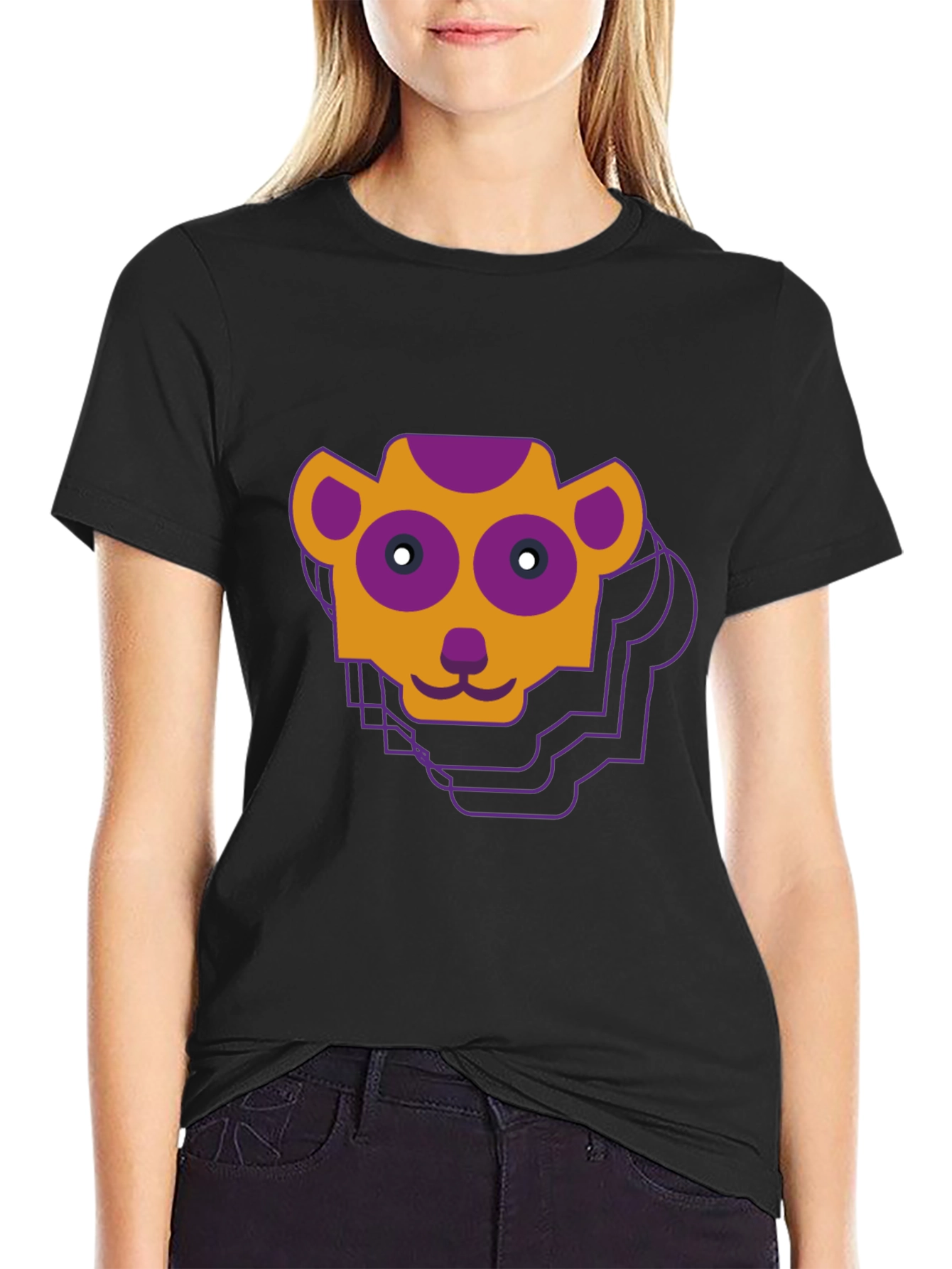 Geometric Monkey Face Graphic Tee - Black