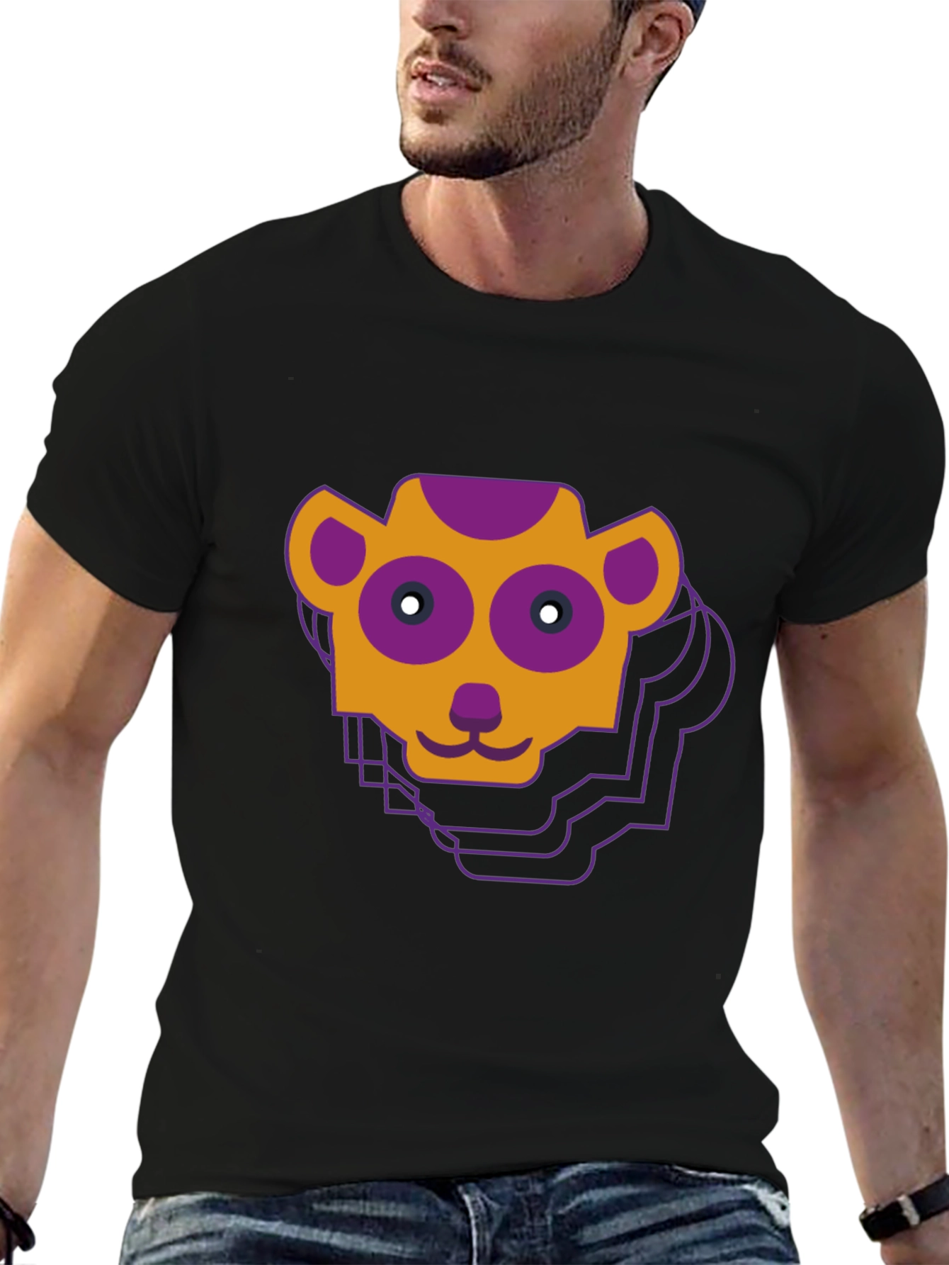 Geometric Monkey Face Graphic Tee - Black