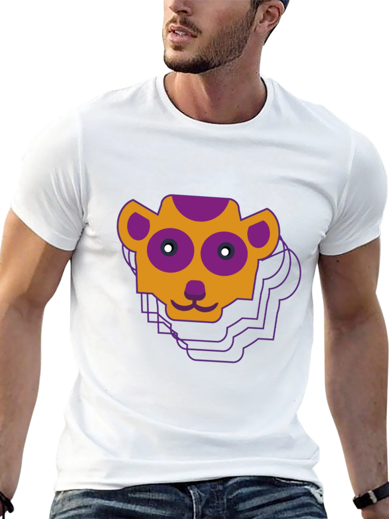Geometric Monkey Face Graphic Tee - Black
