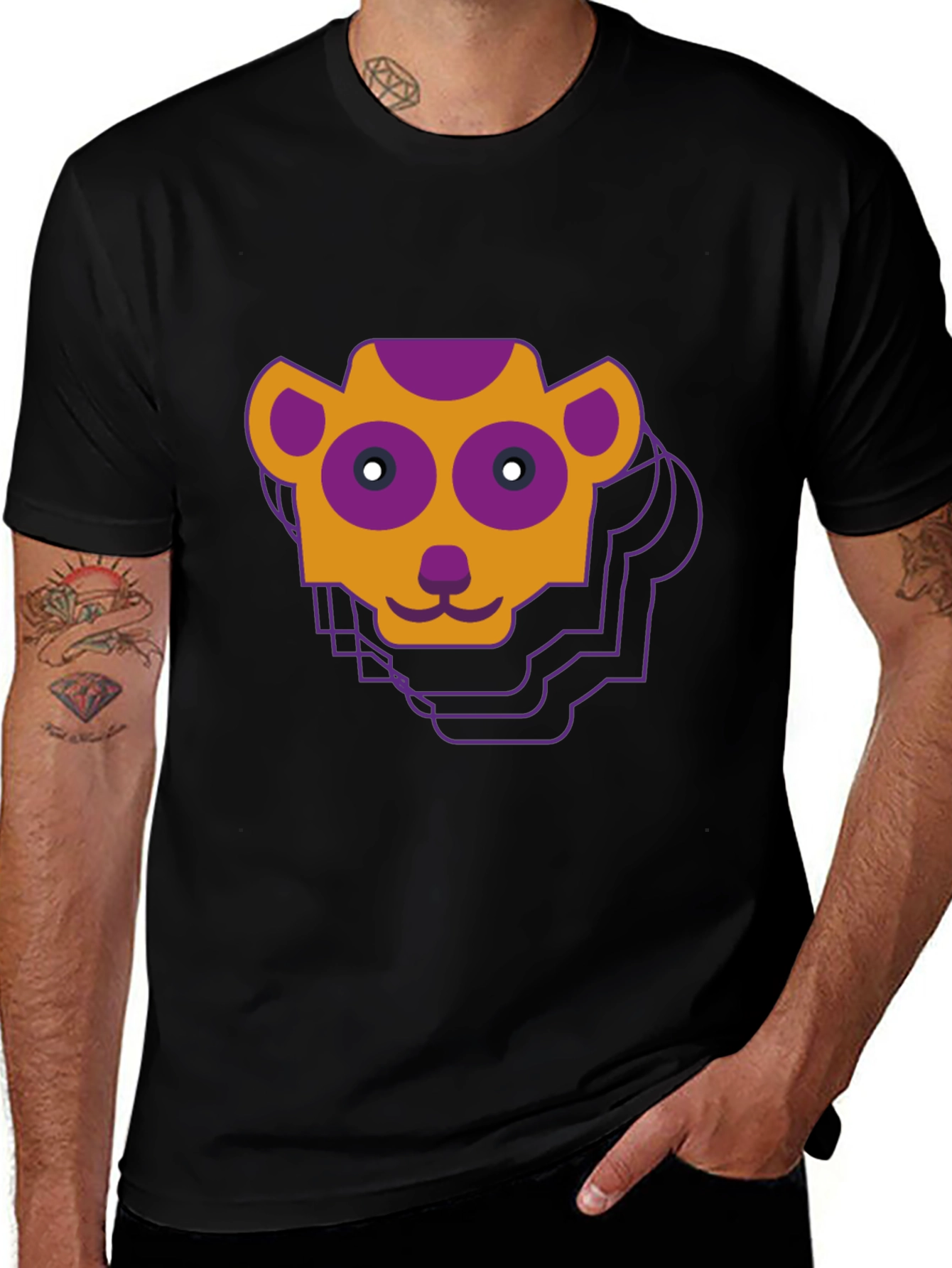 Geometric Monkey Face Graphic Tee - Black