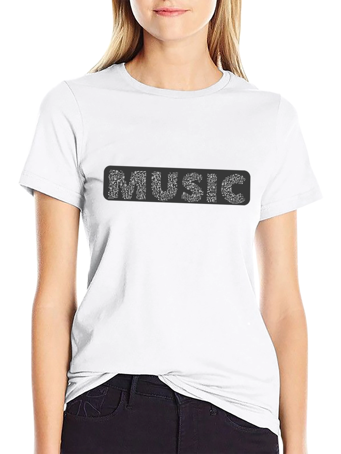 Music Notes Graphic Tee - Black Cotton T-Shirt