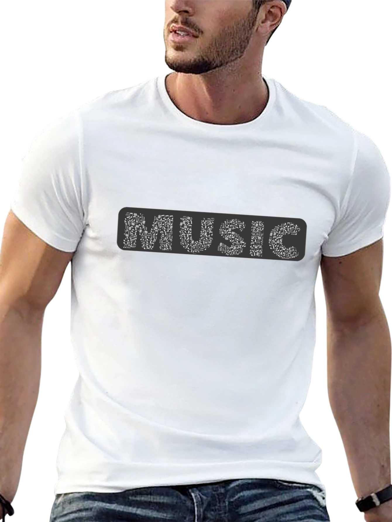 Music Notes Graphic Tee - Black Cotton T-Shirt