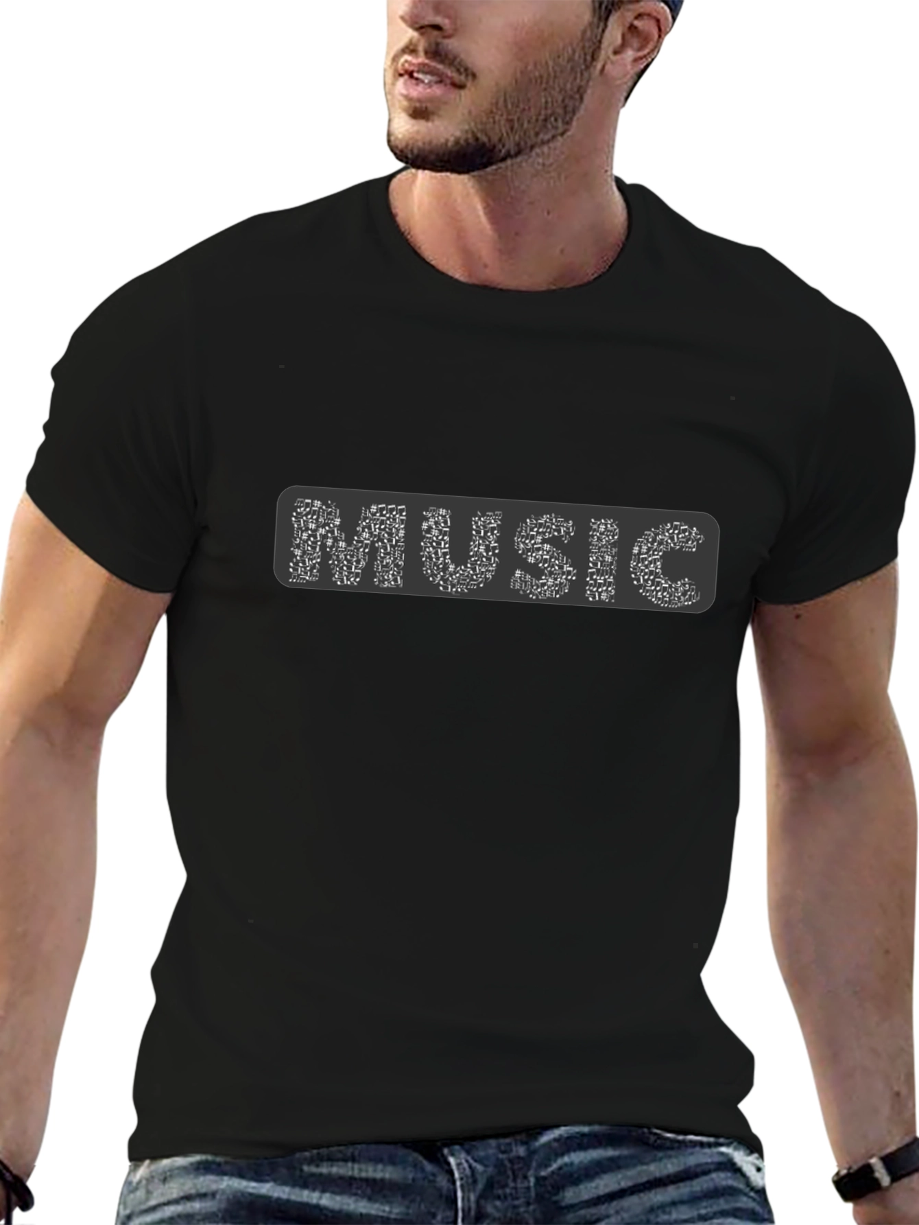 Music Notes Graphic Tee - Black Cotton T-Shirt