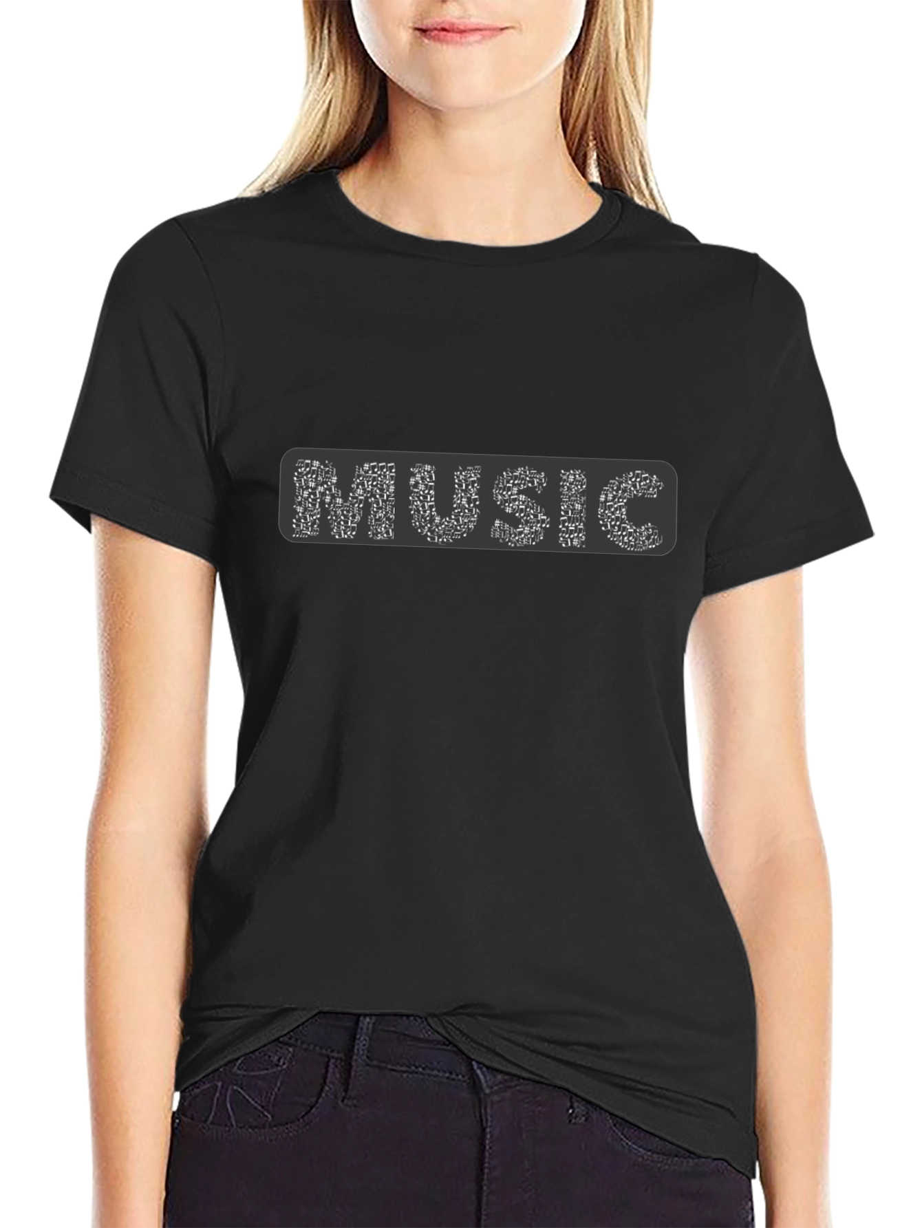 Music Notes Graphic Tee - Black Cotton T-Shirt