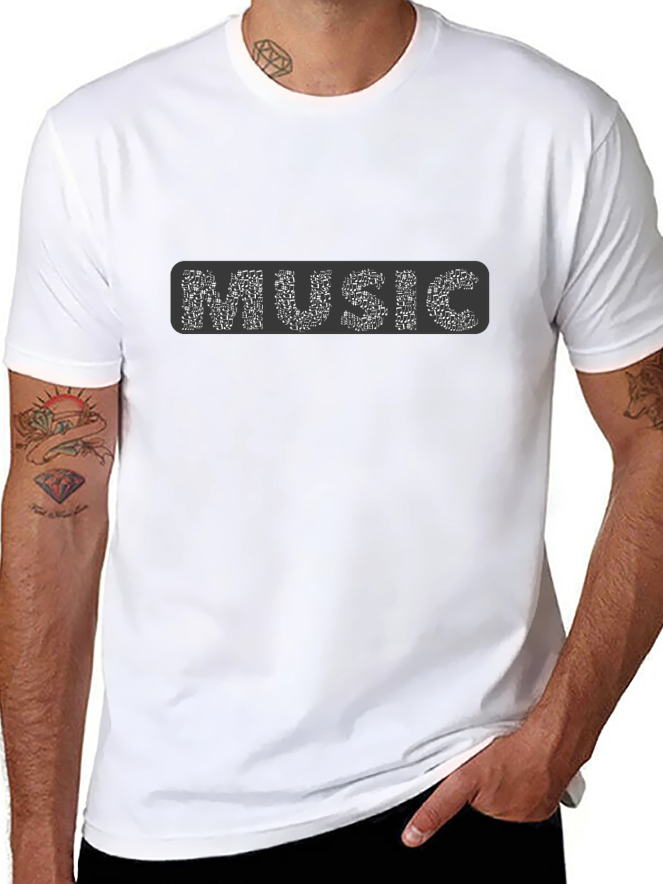 Music Notes Graphic Tee - Black Cotton T-Shirt