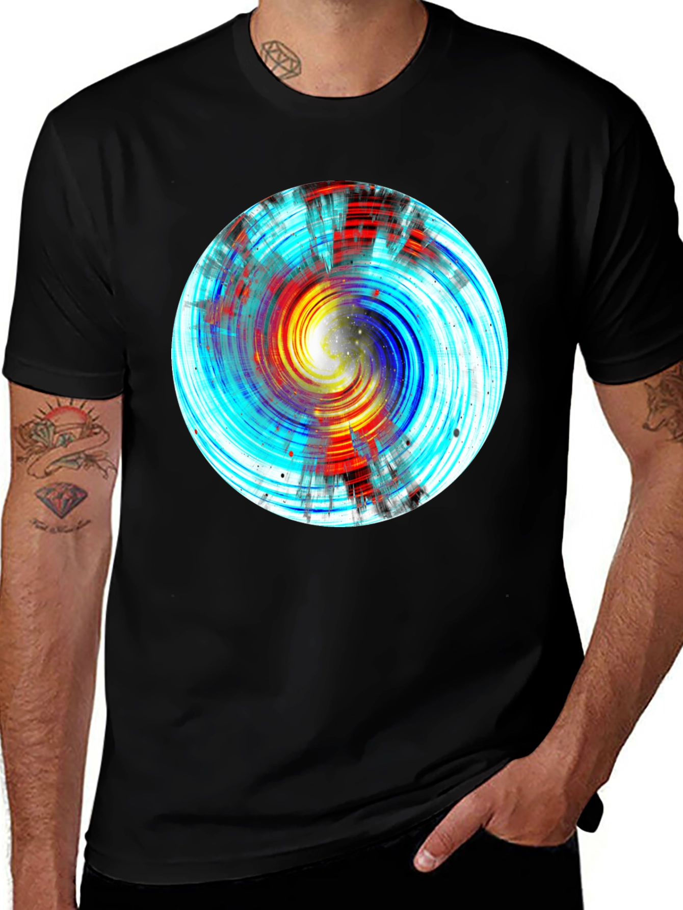 Abstract Swirl Graphic Black Tee