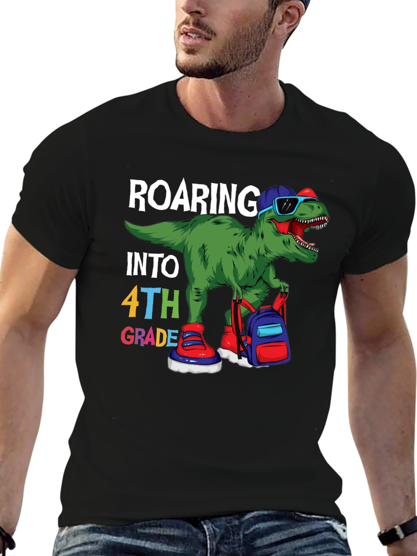 Roaring Into 4th Grade T-Shirt Dinosaur Back to School
