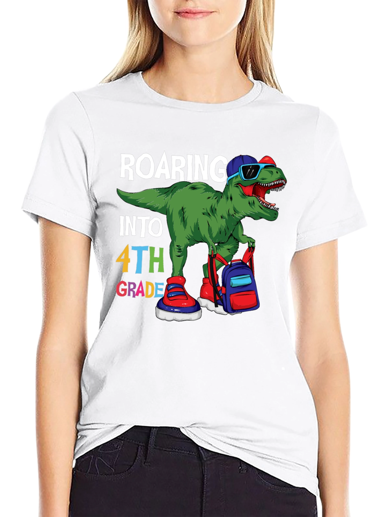 Roaring Into 4th Grade T-Shirt Dinosaur Back to School
