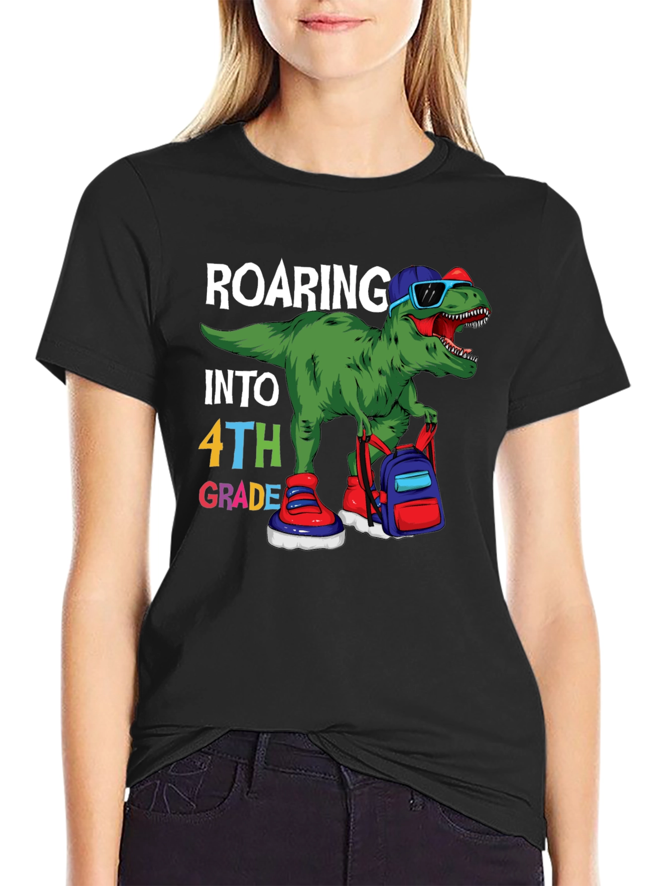 Roaring Into 4th Grade T-Shirt Dinosaur Back to School