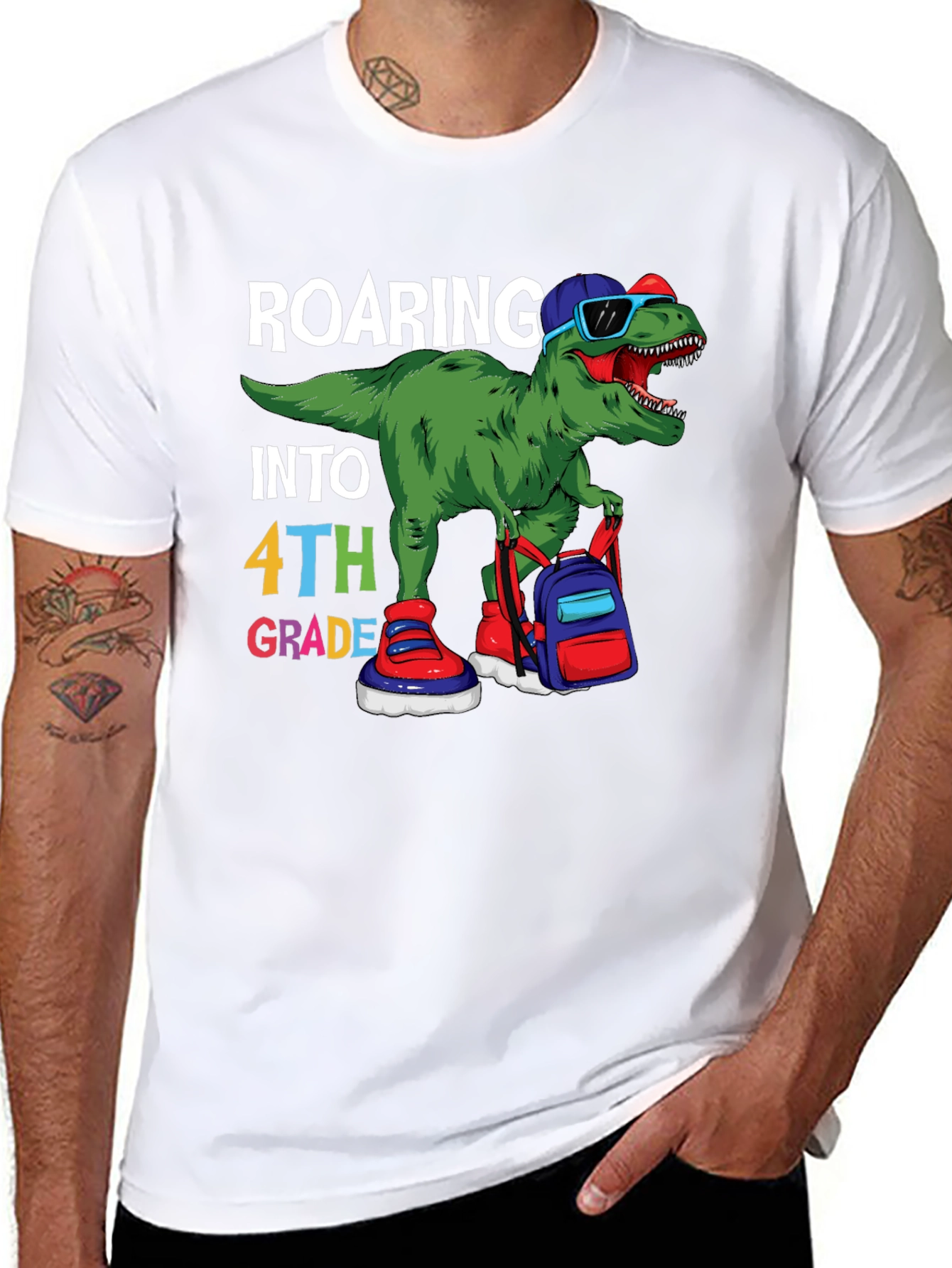 Roaring Into 4th Grade T-Shirt Dinosaur Back to School