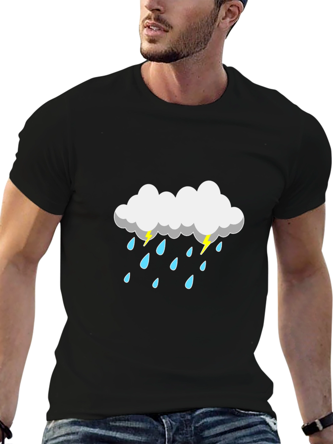 Rain Cloud Graphic Tee - Black Cotton T-Shirt