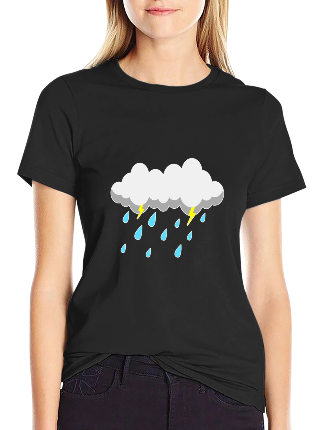 Rain Cloud Graphic Tee - Black Cotton T-Shirt