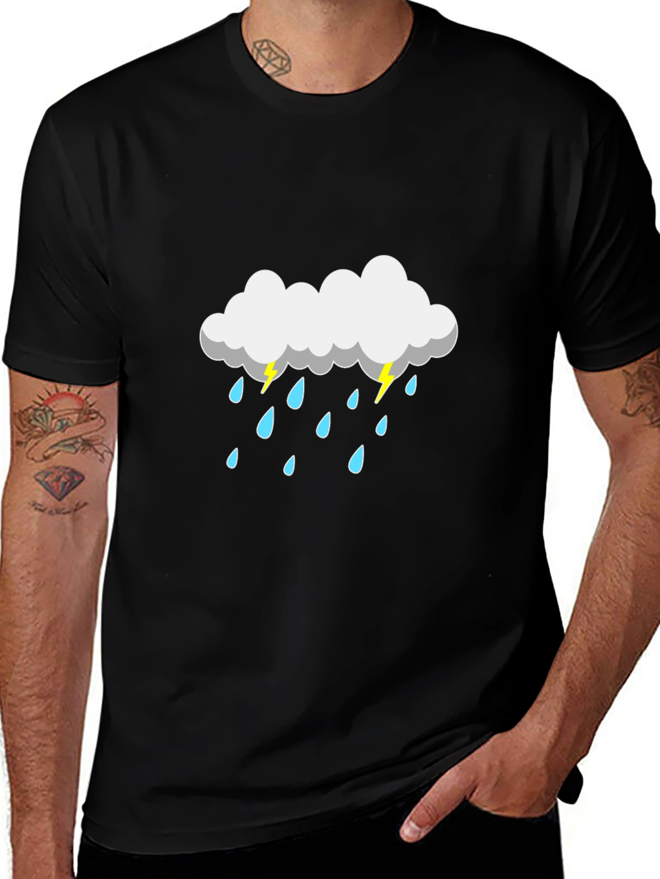 Rain Cloud Graphic Tee - Black Cotton T-Shirt