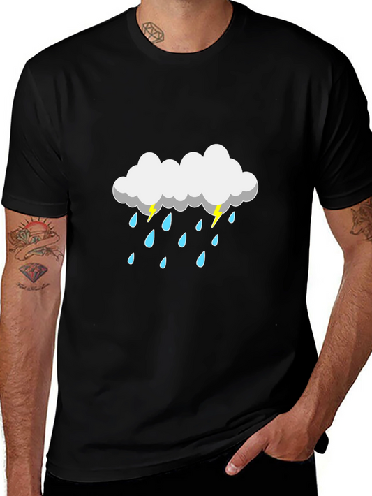 Rain Cloud Graphic Tee - Black Cotton T-Shirt