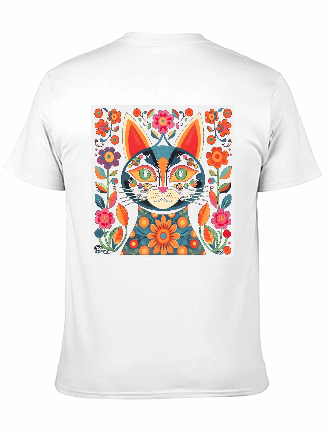 Whimsical Floral Cat Graphic Tee